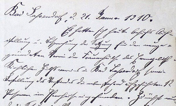 Ausschnitt der Grüngungsurkunde vom 21. Januar 1905
