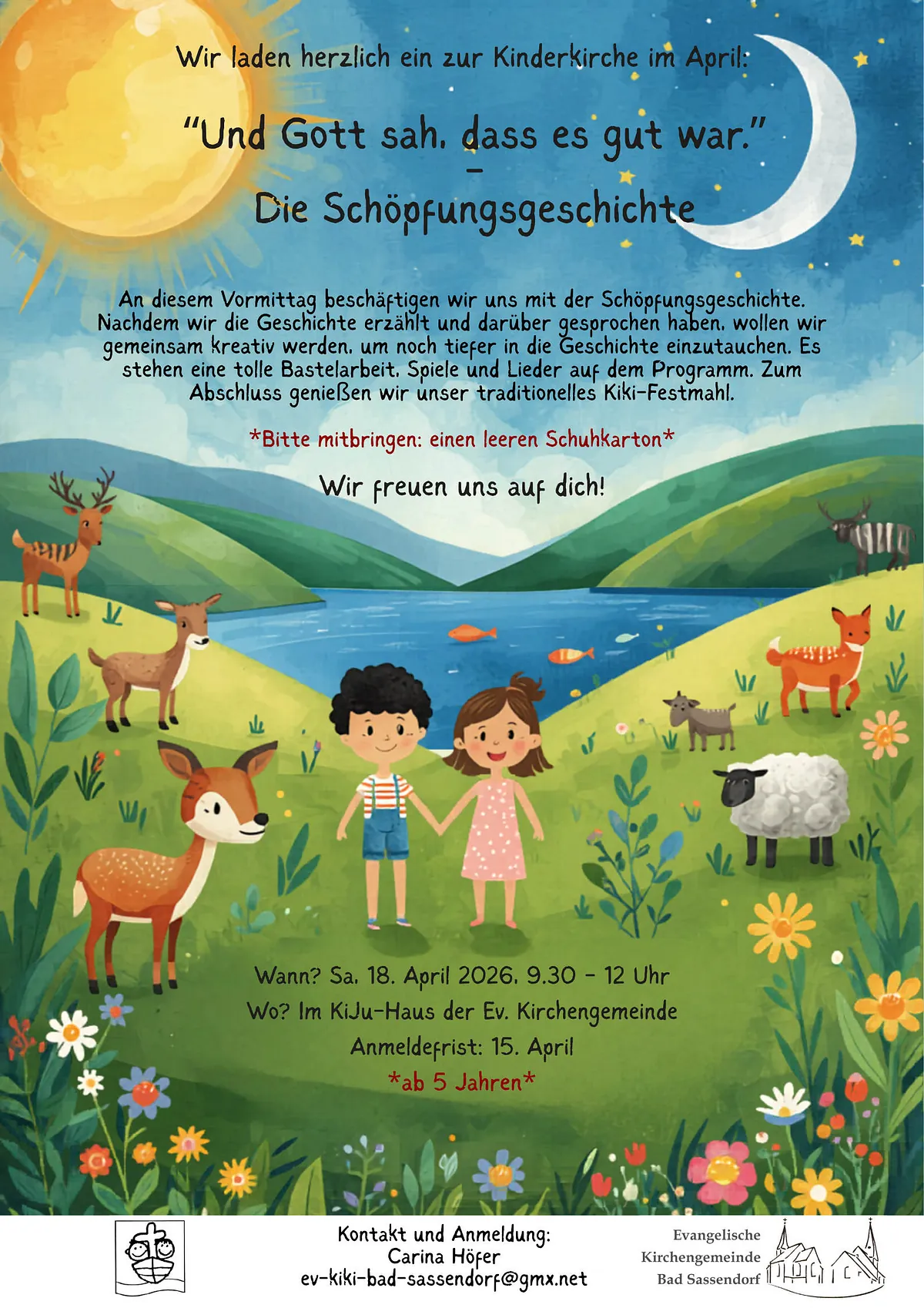 Plakat zur Kinderkirche. Die Erklärung zur barrierefreien Darstellung finden Sie unter diesem Plakat.