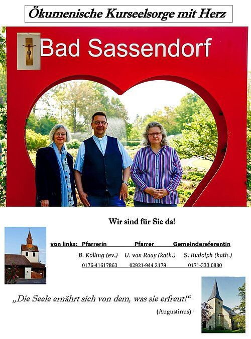 Plakat mit Fotos des Kurseelsorgeteams und mit Kontaktdaten