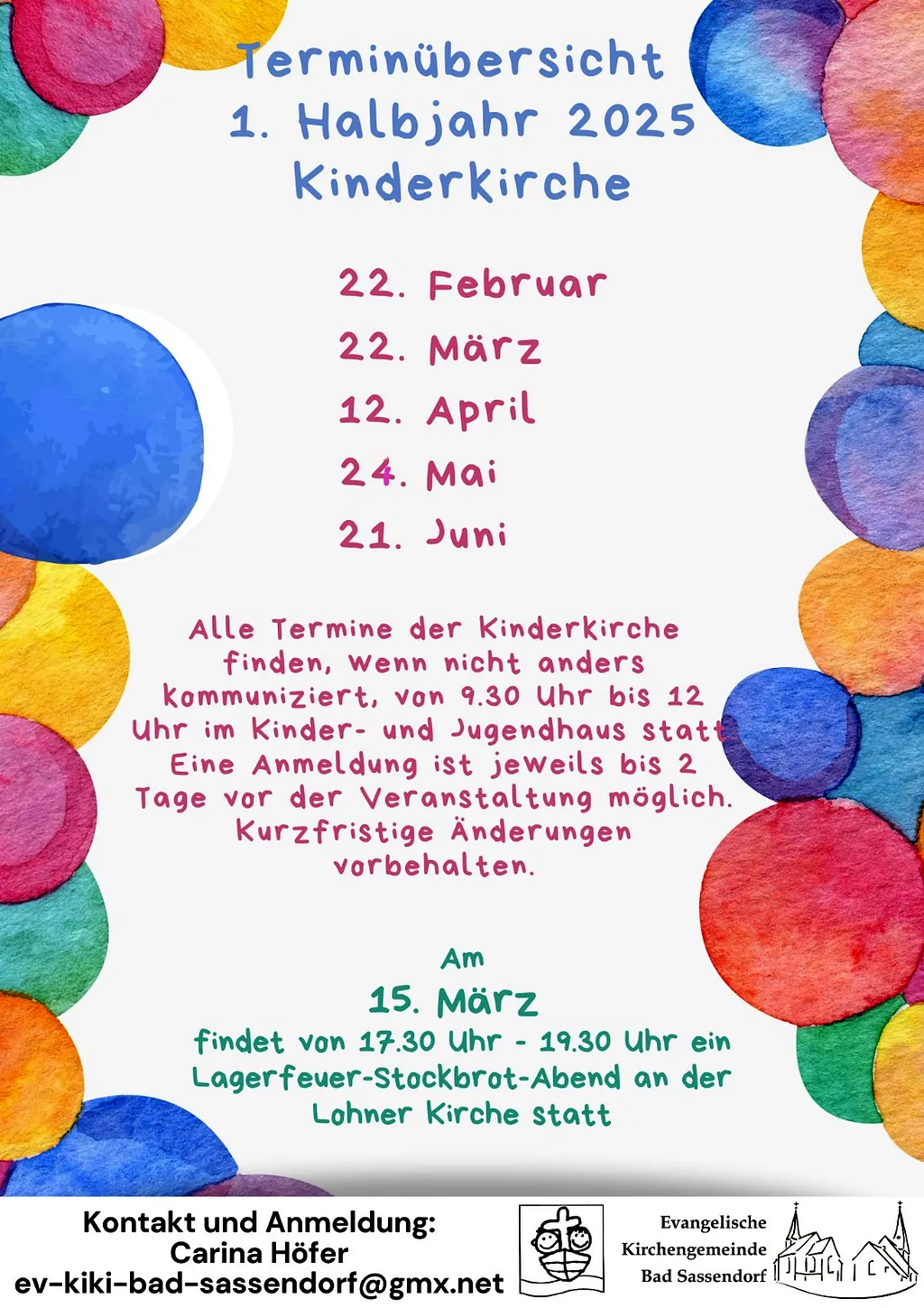 Terminübersicht der Kinderkirche bis Juni