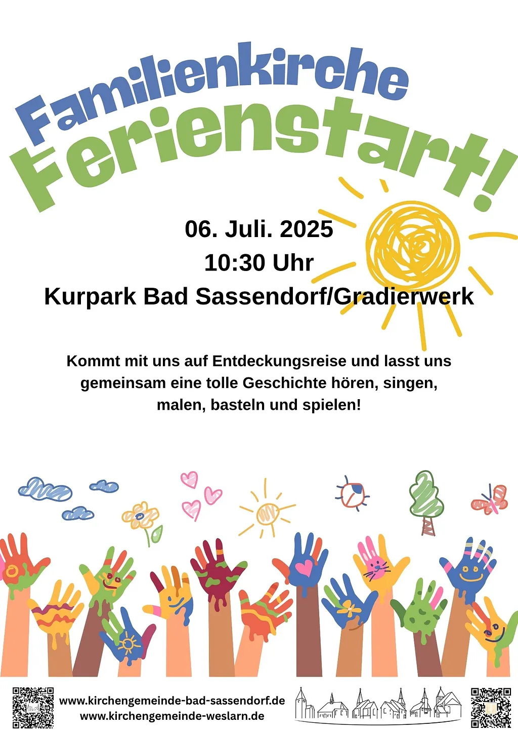 Plakat zur Veranstaltung auf der Startseite "Familienkirche - Ferienstart"