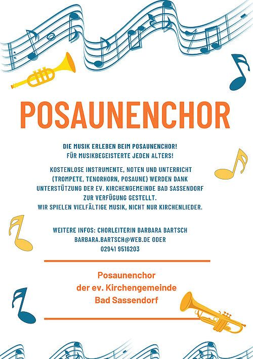 Werbeplakat für nachwuchs: Musik erleben beim Posaunenchor