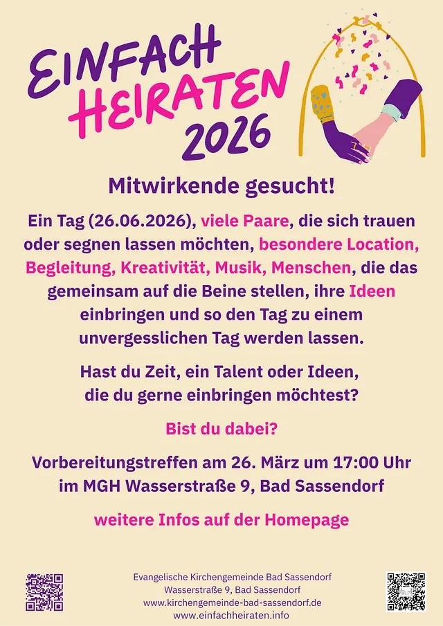 Plakatwerbung für Mitwirkende "Einfach Heiraten"